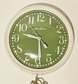 Vintage Seth Thomas Wall Clock Breeze Electric Green Face Mid Century Made Usa