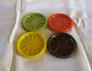 Vintage Tupperware Drink Coasters/cup Lids X 4 Camping Retro Kitchenalia Vgc