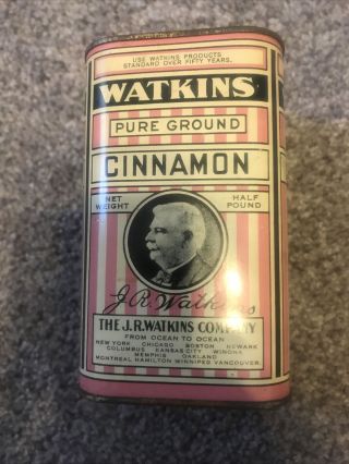 Vintage Watkins Pure Ground Cinnamon Tin,  The J.  R.  Watkins Company,  Half Pound