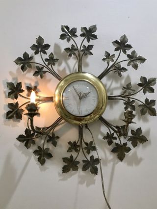 Vintage Mid Century Mod “united” 920 Electric Wall Clock Starburst Leaf W/ Light