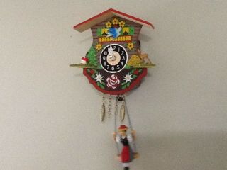 Mini Engstier Cuckoo Clock Swinging Girl Germany With Westminster Chimes
