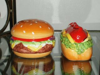 Clay Art " Get Grillin " Hamburger And Hot Dog Salt & Pepper Shakers