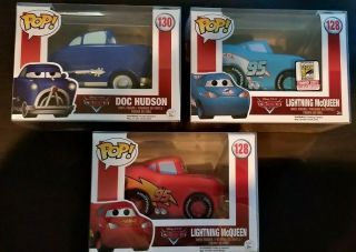 Funko Pop Disney Cars Lightning Mcqueen Doc Hudson Sdcc Exclusive Set Of 3