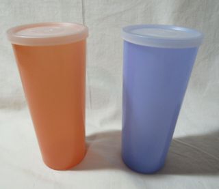 2 Tupperware 16 Oz Tall Pastel Tumblers Cups Orange / Purple Made In Usa