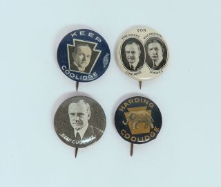 1900s Calvin Coolidge Jugate,  Presidential Campaign Pin Button 4p Harding,  Dawes