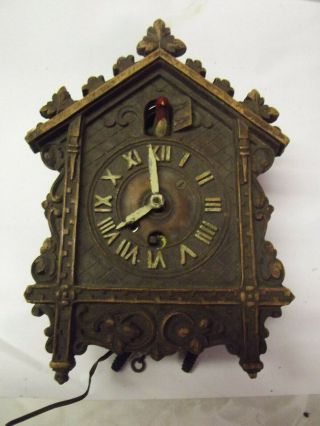 Vintage Lux Clock Mfg Co Clock Wooden Miniature Red Bird Cuckoo