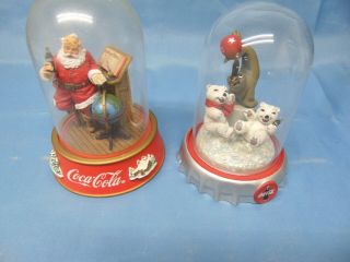 Set Of 2 Limited Edition Franklin Coca Cola Glass Dome Santa Polar Bear