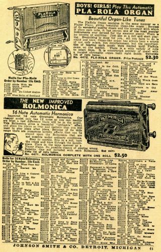 1938 Small Print Ad Of The Rolmonica Player Harmonica,  Plarola Organ