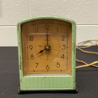 Vintage Telechron Art Deco Dura Green Electric Alarm Clock Model 711
