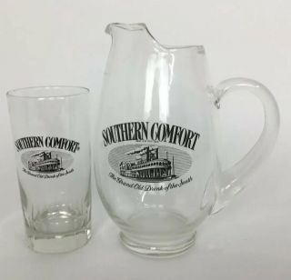 Vintage Southern Comfort Pub Jug Liquor Advertising Glass Pitcher And One Glass