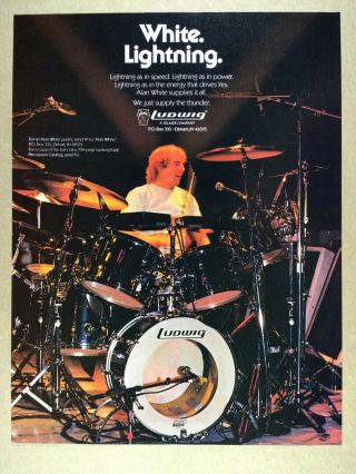 1985 Alan White Of Yes Photo Ludwig Drums Vintage Print Ad
