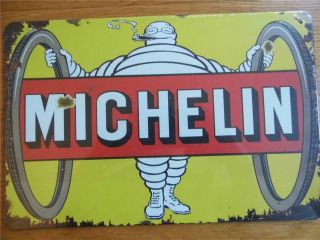 Vintage Metal Advertising Sign Smoking Michelin Man Garage Mancave Wall Plaque