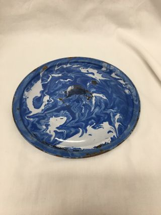 Vintage Enamel Enamelware Blue & White Swirl Pot / Pan Lid