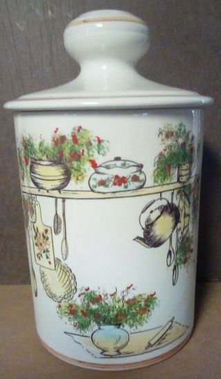 Vinage Ceramic Kitchen Canister Cookie Jar W Lid Hand Painted In Brazil