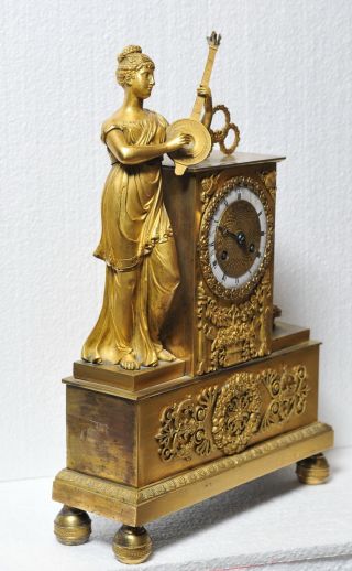 Antique 19th century French Figural Gilt Bronze Clock : Muse with Mandolin 2