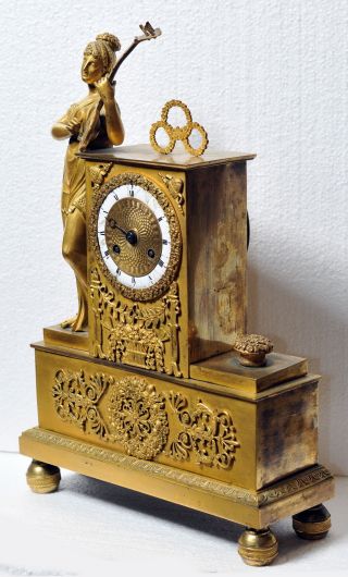 Antique 19th century French Figural Gilt Bronze Clock : Muse with Mandolin 3