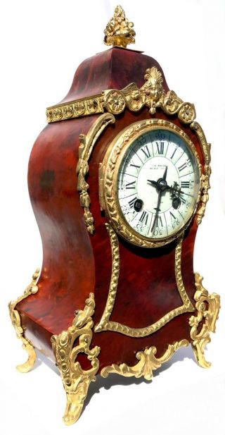 Antique Red Shell Boulle Mantel Clock With Ormolu Mounts J W Benson London
