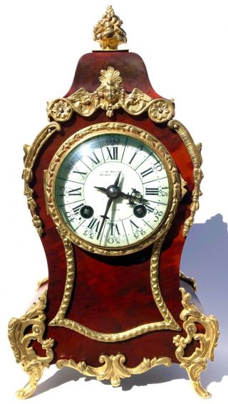 Antique Red Shell Boulle Mantel Clock With Ormolu Mounts J W Benson London 2