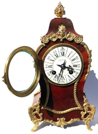 Antique Red Shell Boulle Mantel Clock With Ormolu Mounts J W Benson London 3