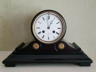 Exceptional Small Henry Marc French Black Slate/marble Drum Mantel Clock C1880.
