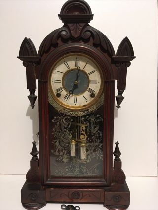 Antique Ansonia Shelf Mantel Clock W Key Vintage Estate Find Victorian