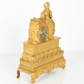 Mercury Gilt Bronze Figural Clock 19C Signed French Antique ca 1830 Noble Lady 3