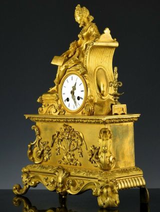 VERY FINE EARLY 19THC FRENCH GOLD GILT BRONZE ENAMEL FIGURAL MANTLE TABLE CLOCK 3