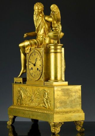 c1820 FRENCH EMPIRE ORMOLU GOLD BRONZE WINGED FIGURE MANTLE TABLE CLOCK 3