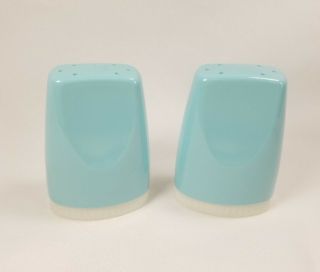 Vintage 1950s Teal Boontonware Salt Pepper Shakers Light Blue Retro Mcm Melamine