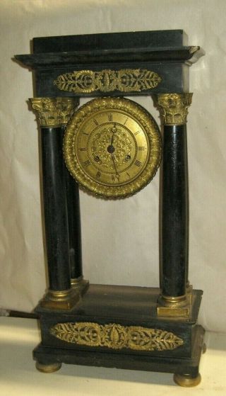 Antique French Art Nouveau Chime 8 Day Marble / Slate Portico Clock Parts Repair