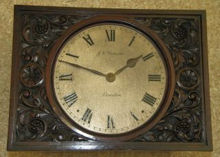 J W Benson London Chain Fusee Carved Walnut Wall Clock 8 " Dial