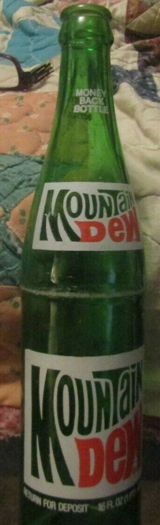 Vintage Mountain Dew Soda Pop Glass Bottle 16 Ounce (1pt) Green Glass Pepsi Co
