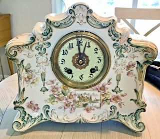 Antique Mantle Clock,  Gilbert 406 Porcelain Case,  Parts