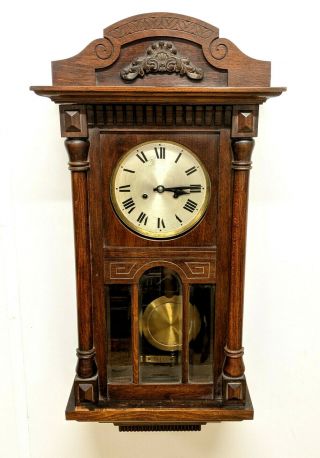 Antique H.  A.  C.  Wooden Pendulum Wall Clock Württemberg Germany - See Video
