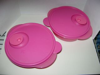 (2) Tupperware Microwave Bowls with Vented Lids - 2645A/2648B - Pink 2
