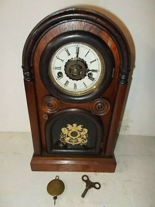 Miniature 30 Hour T,  S,  A Round Top Shelf Clock Circa.  1860