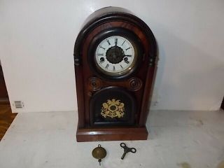 Miniature 30 Hour T,  S,  A Round Top Shelf Clock Circa.  1860 2
