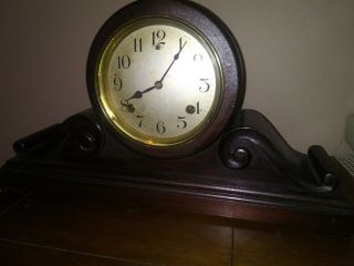 Antique Sessions 8 Day Time And Strike Mantle Clock Scroll Motif