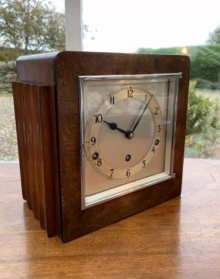 Garrard Coronet Westminster Chiming Mantel Clock With 8 Day Movement Burr Walnut