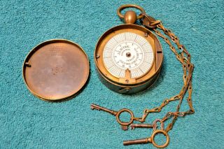 Scarce 1861 J E Buerk Brass Case Watchmans Clock Time Detector Cool