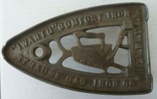 Vintage Iron Trivet " I Want U " Comfort Iron Strause Gas Iron Co Phila.  Pa U.  S.  A.