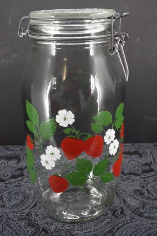 Vintage Carlton Glass Strawberry 2 Liter Canister - Hinged Top & Glass Lid Usa