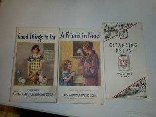 3 Vintage 1933 Arm & Hammer Good Things To Eat & A Friend In Need & Misc Booklet