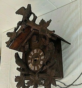 Early 1900 ' s Black Forest Cuckoo Clock with Birds Runs - Keeps Time 2