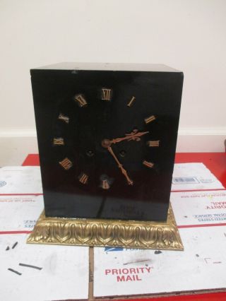 Antique French Mantel Black Marble And Bronze Clock