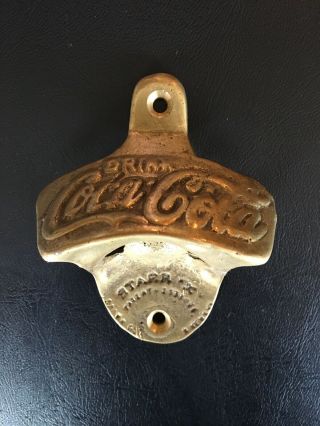 Vintage Brass Coca Cola Bottle Opener Wall Mount Coke Soda Cap