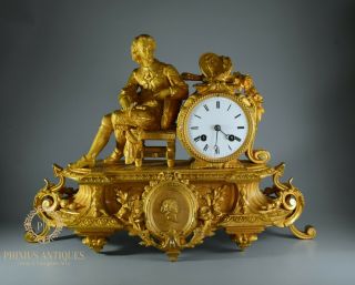 A Large Antique 19th Century Marti Et Cie French Gilded Ormolu Mantel Clock