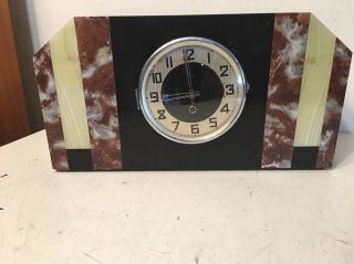 Huge Antique French ? German? Art Deco Mantle Clock Marble Slate Onyx