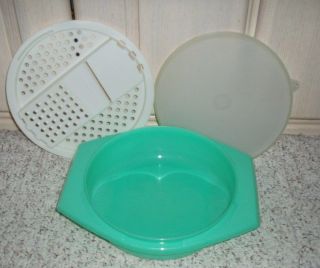 3 Pc Vintage Tupperware Grater Bowl With Seal Jadite Green With White 786