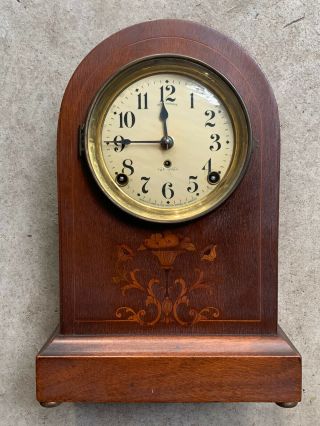 Antique Seth Thomas Inlaid Wood Arched Mantel Clock 1920 - 30’s